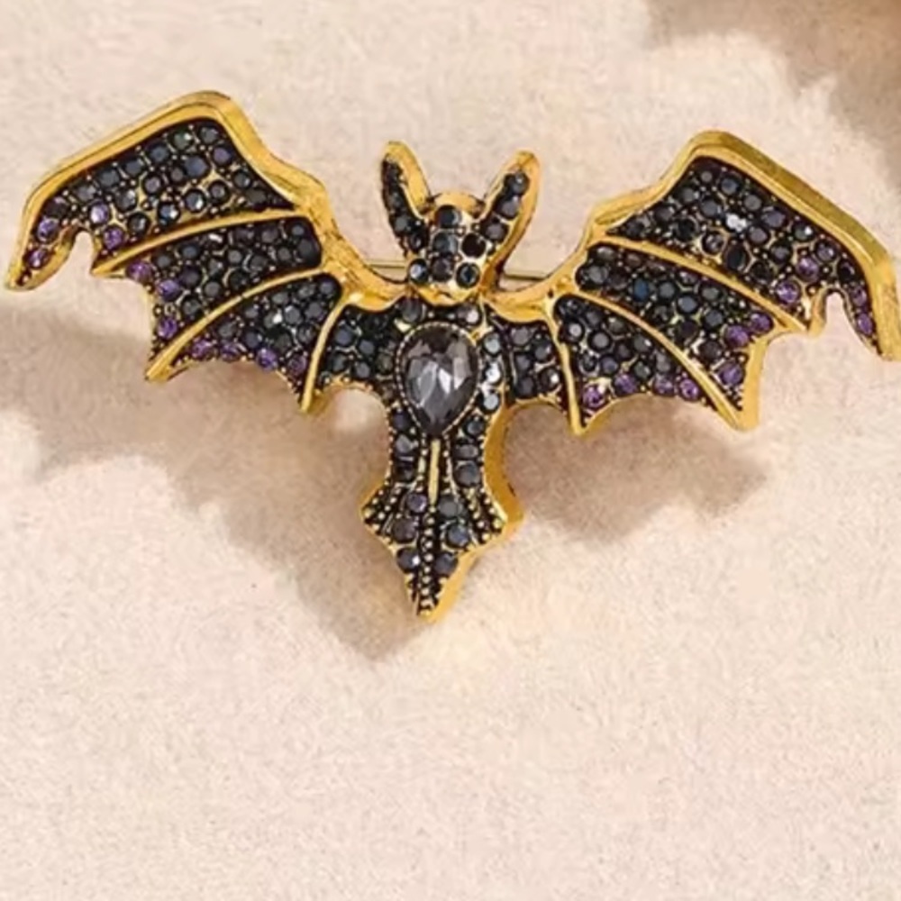 Vampire Bat Black Crystal Brooch